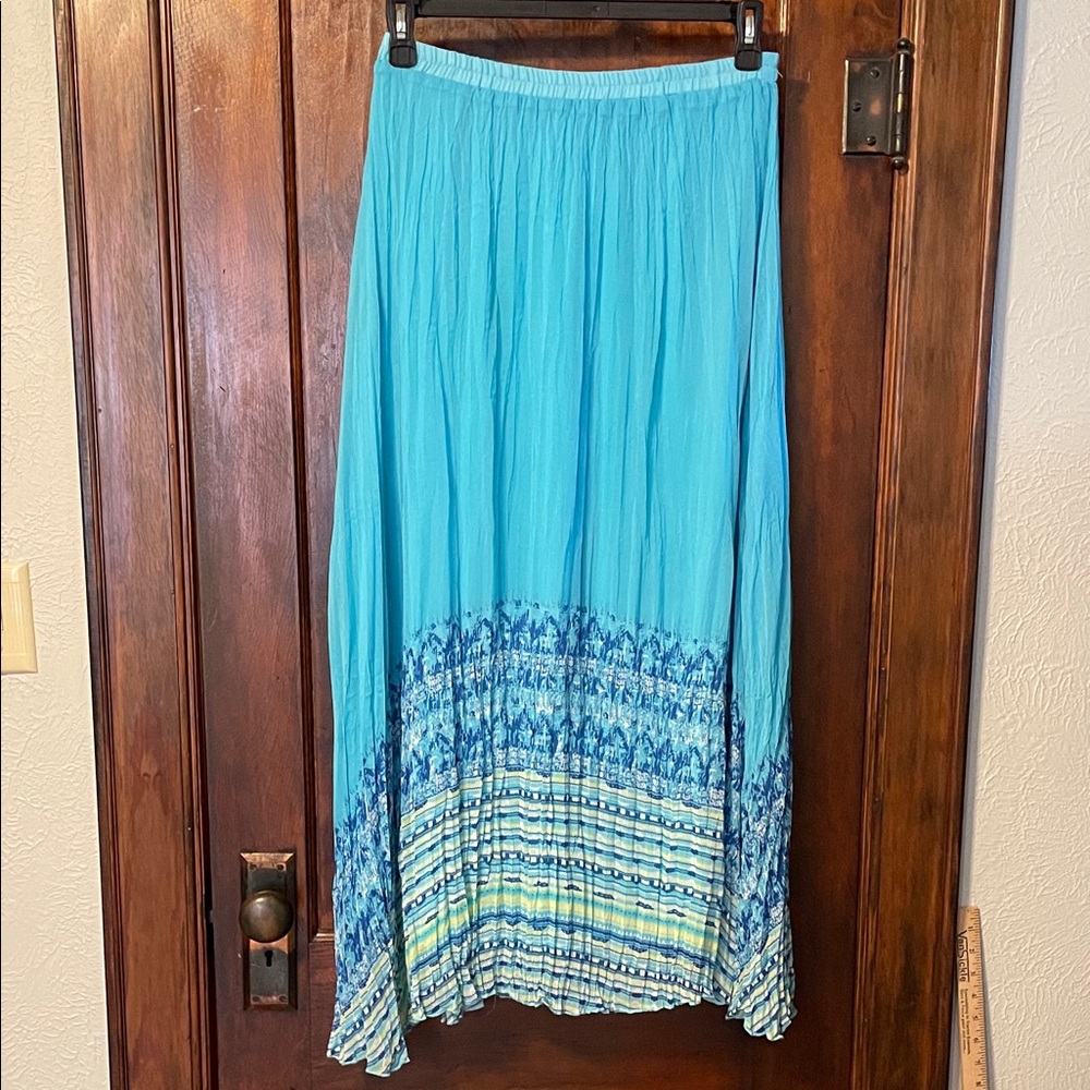 Cato Turquoise Maxi Skirt with Patterned Hem